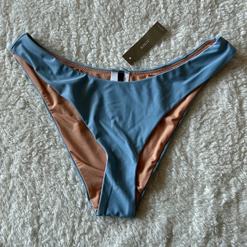 J. Crew Curved Waist Cheeky Bikini Bottom Light Blue Medium NWT